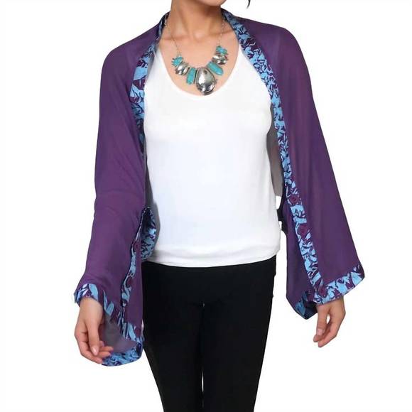NEW MAGIC SCARF women's origami trim button shawl shrug wrap in purple with eggp - Picture 1 of 1